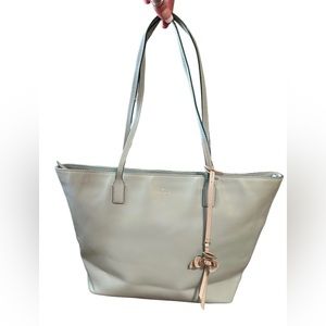 Kate Spade Mint Green Leather Shoulder Bag Tote Gold Metallic Flower